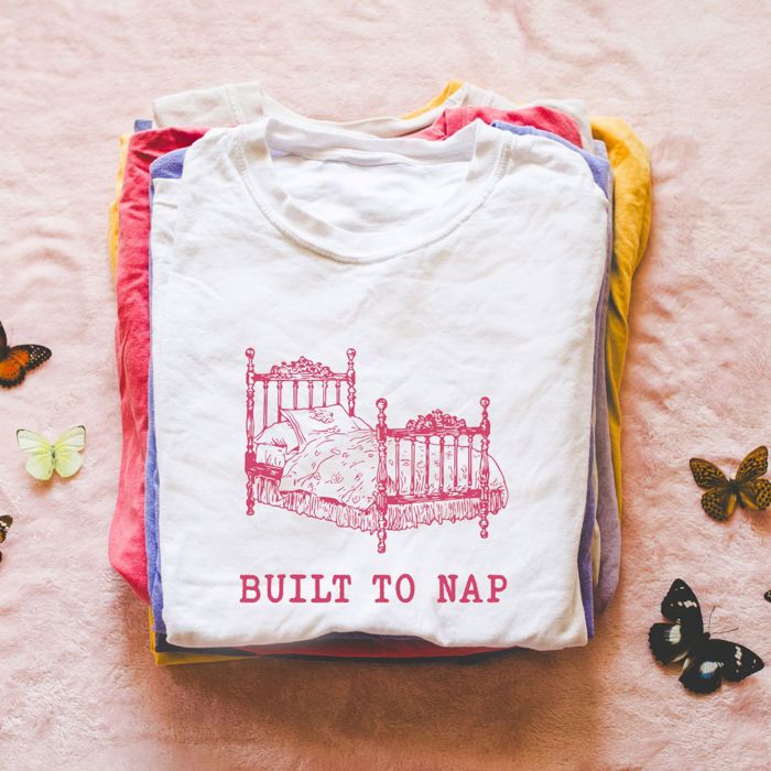 Built To Nap - Funny Mom Life Humor - We were built for this - T-Shirt (Crewneck)  100 Cotton Solid Colors Jersey Tee (Unisex)  Bella Canvas