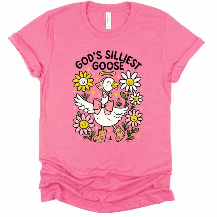 Gods Silliest Goose Floral - T-Shirt (Crewneck)  Longer Length Soft Bella Canvas Tee