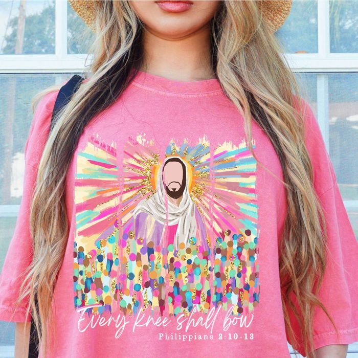 Every Knee Shall Bow Christian Jesus Bible Inspired - T-Shirt Soft Wash Heavyweight Tee Comfort Colors