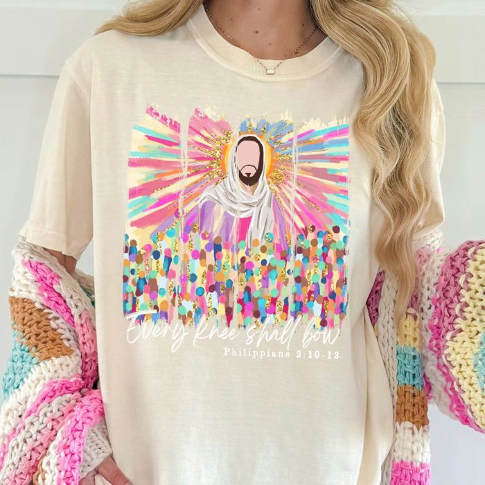 Every Knee Shall Bow Christian Jesus Bible Inspired - T-Shirt Soft Wash Heavyweight Tee Comfort Colors