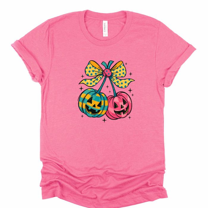 Cute Cartoon Style Pumpkin Cherries Bright Colors - Soft Longer Length Bella Canvas