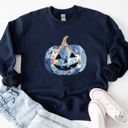  Happy Blue Patchwork Pumpkin Halloween Fall - Comfy Drop Should Sweatshirt