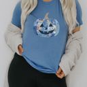  Blue Floral Faux Patchwork Jack-O-Lantern Fall Halloween - T-Shirt (Crewneck)  100 Cotton Solid Colors Jersey Tee (Unisex)  Bella Canvas, T-Shirt (Crewneck)