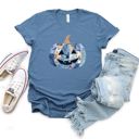  Blue Floral Faux Patchwork Jack-O-Lantern Fall Halloween - T-Shirt (Crewneck)  100 Cotton Solid Colors Jersey Tee (Unisex)  Bella Canvas, T-Shirt (Crewneck)