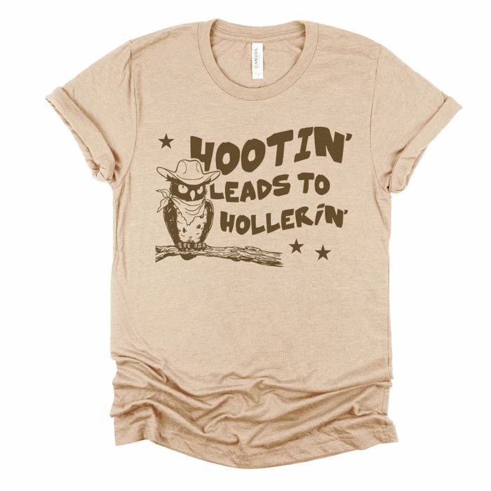 Hootin Leads to Hollerin Funny Sarcastic Little Owl Sayings - Perfectly Cozy Bella Canvas Tee