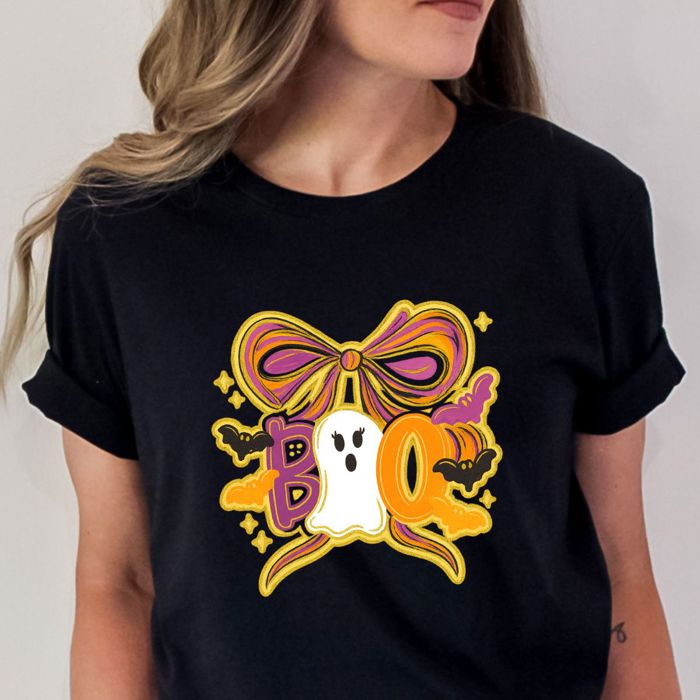 Cute Faux Sparkle Boo Bow - T-Shirt (Crewneck)  100 Cotton Solid Colors Jersey Tee (Unisex)  Bella Canvas, T-Shirt (Crewneck)  Poly-Cotton Heathered Colors Jerse