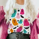  Colorful Painted Ghost and Bat Collage - Soft Longer Length Bella Canvas