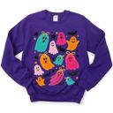  Colorful Painted Ghost and Bat Collage - Drop Shoulder Comfy Sweatshirt