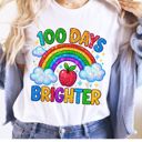  Get Ready For School  100 Days Brighter Rainbow Apple Faux Glitter - Softer Longer Length Bella Canvas Tee