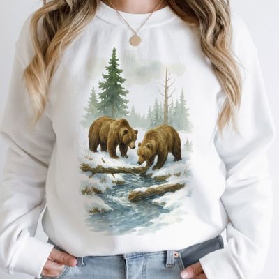Two Grizzly Bears Winter WaterColor Designs - Comfy Drop Shoulder Sweatshirt