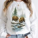  Two Grizzly Bears Winter WaterColor Designs - Comfy Drop Shoulder Sweatshirt
