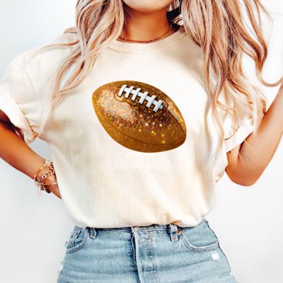 Faux Glitter Football Fall Sports - Soft Comfy Longer Length Bella Canvas Tee