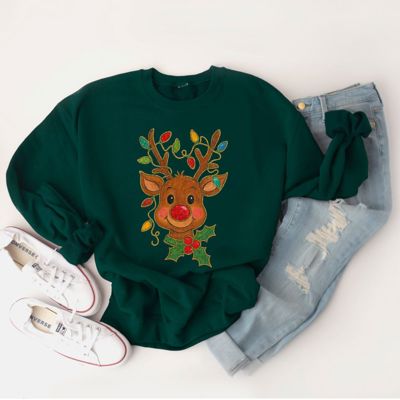 Vintage Rudolph The Red-Nosed Reindeer Faux Sparkly With Christmas Lights - Comfy Drop Shoulder Sweatshirt