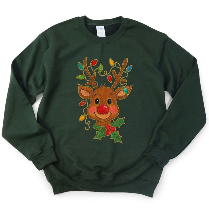 Vintage Rudolph The Red-Nosed Reindeer Faux Sparkly With Christmas Lights - Comfy Drop Shoulder Sweatshirt