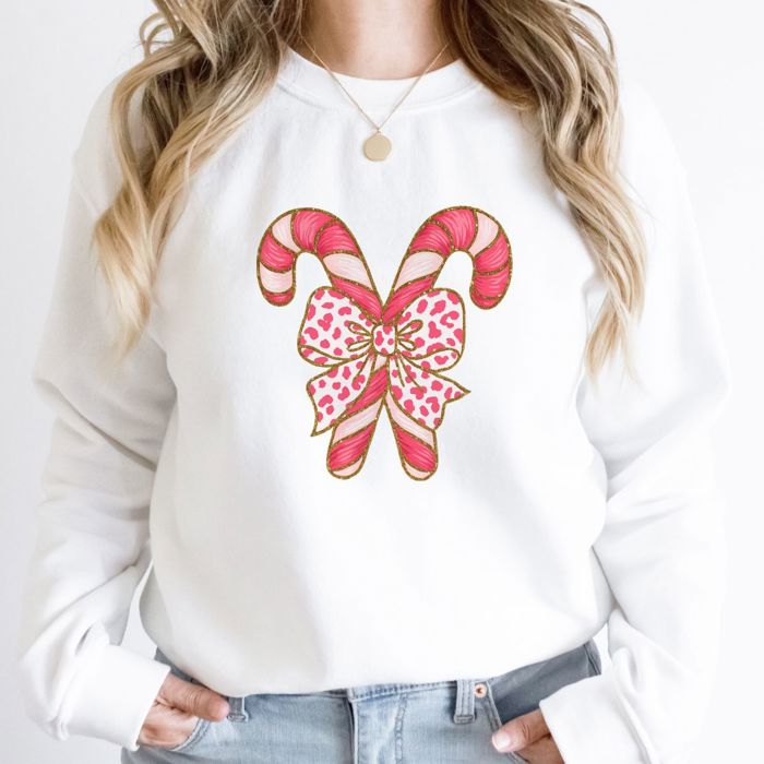 Pink Christmas Candy Cane Sparkles - Festive Drop Shoulder Sweatshirt
