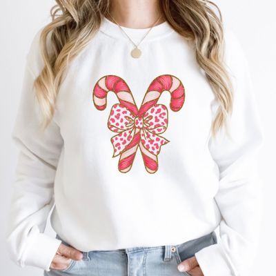 Pink Christmas Candy Cane Sparkles - Festive Drop Shoulder Sweatshirt