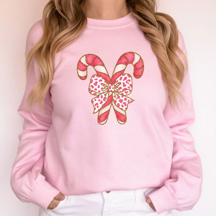 Pink Christmas Candy Cane Sparkles - Festive Drop Shoulder Sweatshirt