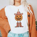  Howdy Pumpkin Wester Cowboy Style Jack-O-Lantern Pink Style - Soft Longer Length Tee