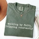  Walking By Faith Tripping Constantly Bible Jesus Christian - T-Shirt Soft Wash Cotton Heavyweight Tee (Unisex) Comfort Colors