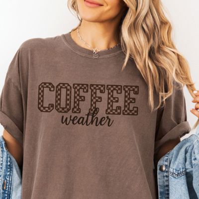 Coffee Weather Fall Vibes - T-Shirt (Crewneck) Soft Wash Cotton Heavyweight Tee (Unisex) Comfort Colors