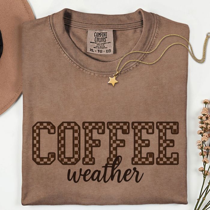 Coffee Weather Fall Vibes - T-Shirt (Crewneck) Soft Wash Cotton Heavyweight Tee (Unisex) Comfort Colors