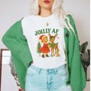  Jolly AF Vintage Characters Retro Rudolph the Red Nosed Reindeer With Vintage Girl - Soft Longer Length Bella Canvas Tee