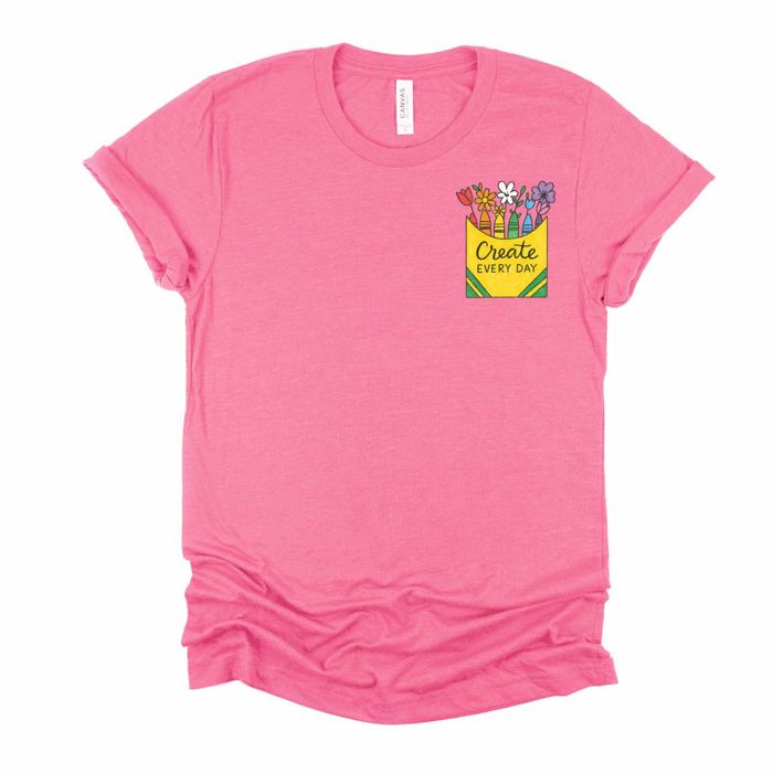 Create Everyday Color Crayons Reading Learning School Teacher Art - T-Shirt (Crewneck)  100 Cotton Solid Colors Jersey Tee (Unisex)  Bella Canvas, T-Shirt (