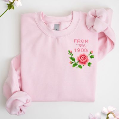 From The 1900s Cross Stitched Roses Embroidery FAUX - Soft Drop Shoulder Sweatshirt