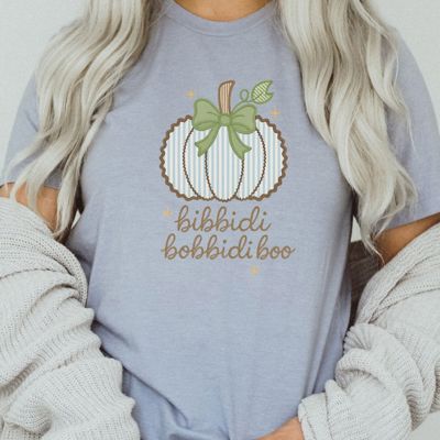 Bibidibobidi BOO - Faux Fabric Rick Rack Pumpkin Fairy Tales - Soft Longer Length Bella Canvas Tee