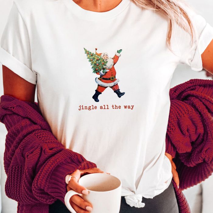 Jingle All The Way Retro Vintage Santa Christmas Time - Soft Longer Length Tee