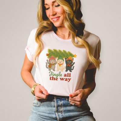 Jingle All The Ways Cats With Christmas Tree - Soft Longer Length Bella Canvas Tee