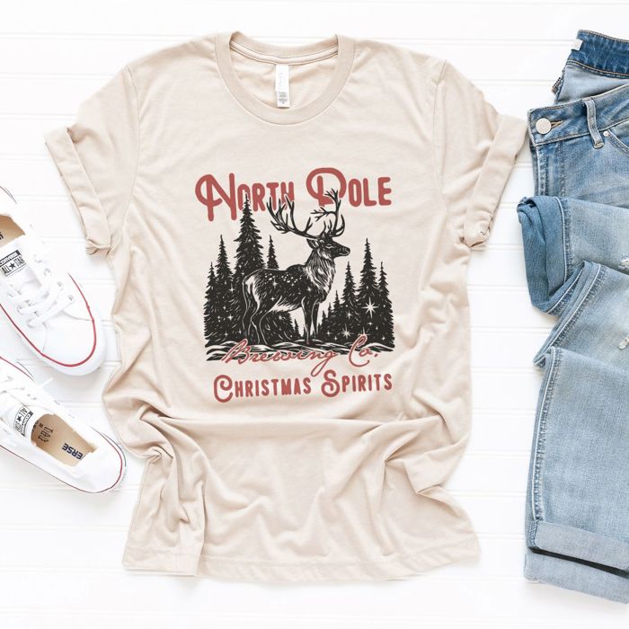 North Pole Brewing Spirits Christmas Holiday Cheer - Soft Longer Length Bella Canvas Tee