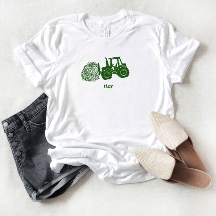 Hey - Hay Funny Farming Tractor Farm Life - Soft Longer Length Bella Canvas