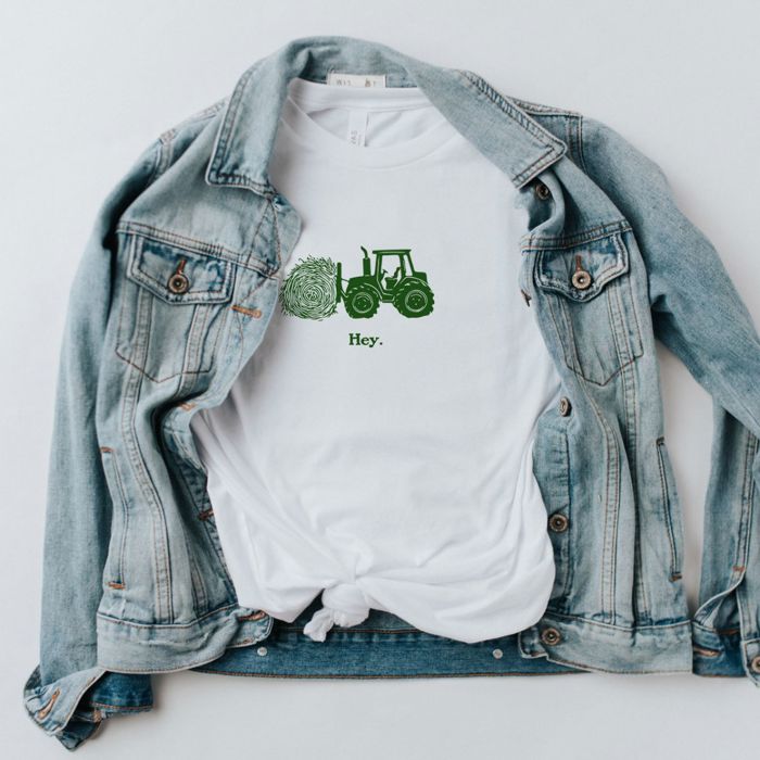 Hey - Hay Funny Farming Tractor Farm Life - Soft Longer Length Bella Canvas