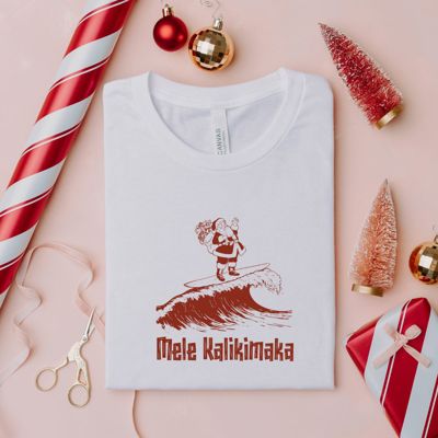 MeleKalikimaka Hawaiin Holiday Surfing Santa Claus - Soft Longer Length Bella Canvas Tee