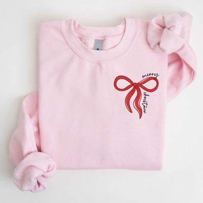 Merry Christmas Red Ribbon Bow Happy Holidays - Sweatshirt (Crewneck)  Poly-Cotton Colors (Unisex)  Gildan