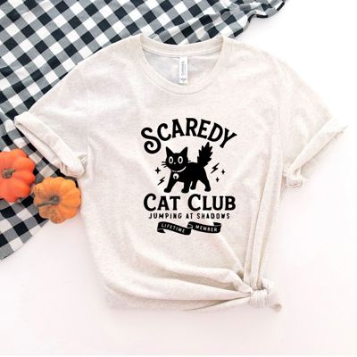 Scardy Cat Club Jumping At Shadows Spooky Black Cat - Soft Longer Length Tee
