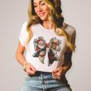  Jolly Christmas Santa Claus Bow With Rudolph and Frosty - Soft Longer Length Bella Canvas Tee