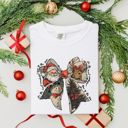  Jolly Christmas Santa Claus Bow With Rudolph and Frosty - Soft Longer Length Bella Canvas Tee