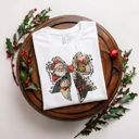  Jolly Christmas Santa Claus Bow With Rudolph and Frosty - Soft Longer Length Bella Canvas Tee