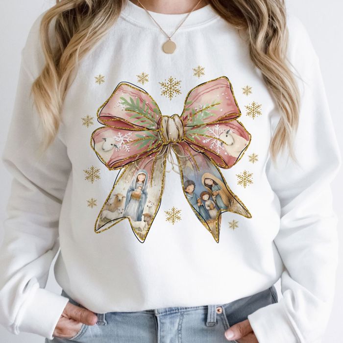 Nativity Faux Gold Glitter Bold Christian Jesus Is The Reason - Sweatshirt Drop Shoulder