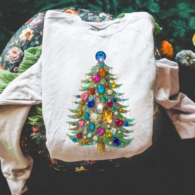 Faux Christmas Bling Tree - Comfy Drop Shoulder Sweatshirt