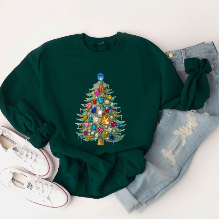 Faux Christmas Bling Tree - Comfy Drop Shoulder Sweatshirt