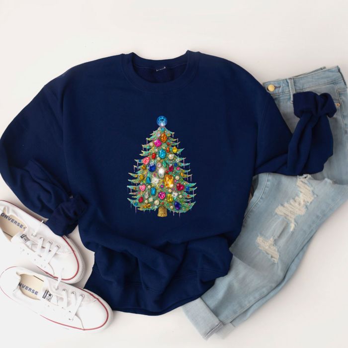 Faux Christmas Bling Tree - Comfy Drop Shoulder Sweatshirt