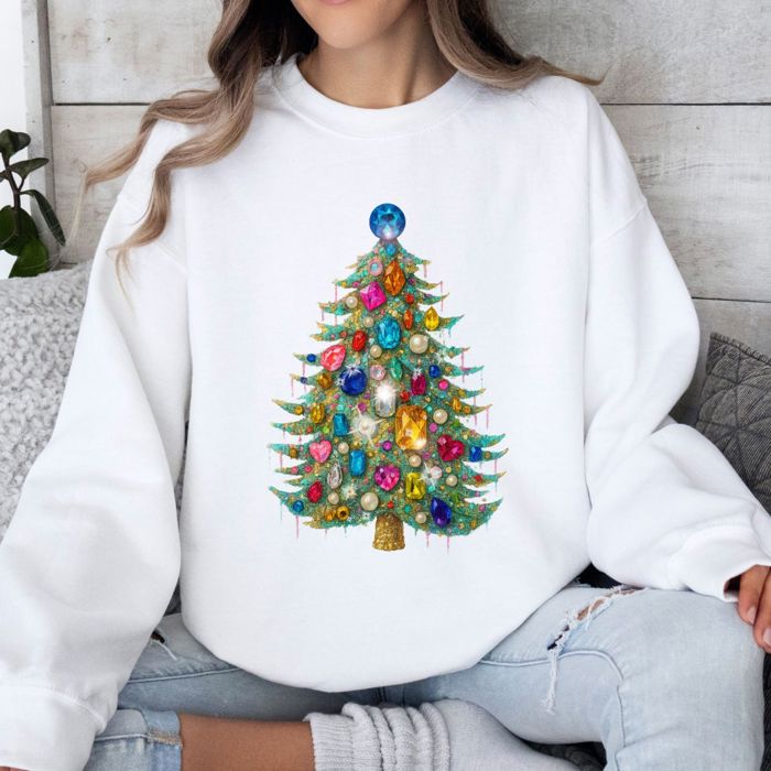 Faux Christmas Bling Tree - Comfy Drop Shoulder Sweatshirt