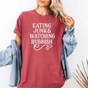  Eating Junk And Watching Rubbish Funny  - T-Shirt Soft Wash Cotton Heavyweight Tee (Unisex)  Comfort Colors