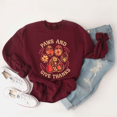 Paws And Give Thanks Light Variation For Dog Mom Dog Dad Pet Lovers Thanksgiving - Drop Shoulder Sweatshirt Comfy and Cozy