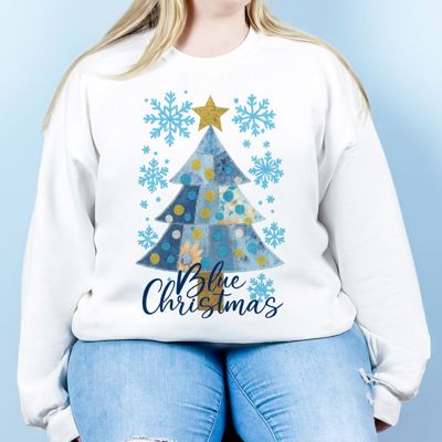 Blue Christmas Jean Faux Quilted Christmas Tree - Sweatshirt (Crewneck)  Poly-Cotton Colors (Unisex)  Gildan