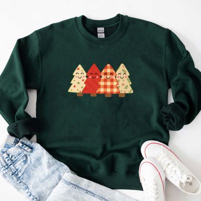 Faux Quilted Happy Little Christmas Trees For Holidays and Winter - Comfy Drop Shoulder Sweatshirt