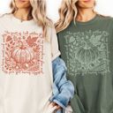  The Quiet Of Fall Linocut Pumpkin Print  - T-Shirt Soft Washed Cotton Heavyweight Tee (Unisex)  Comfort Colors